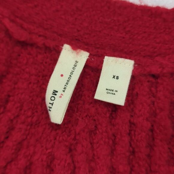 Anthropologie Sweater Womens XS Red Moth Open Front Cardigan - Picture 4 of 7
